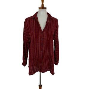 Topshop Button Down Shirt 2 Red Plaid Long Sleeve Preppy Work Casual
